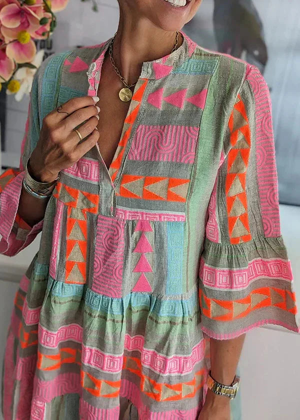 AVA | Elegancka Letnia Sukienka z Bawełny i Konopi z Dekoltem w Serek