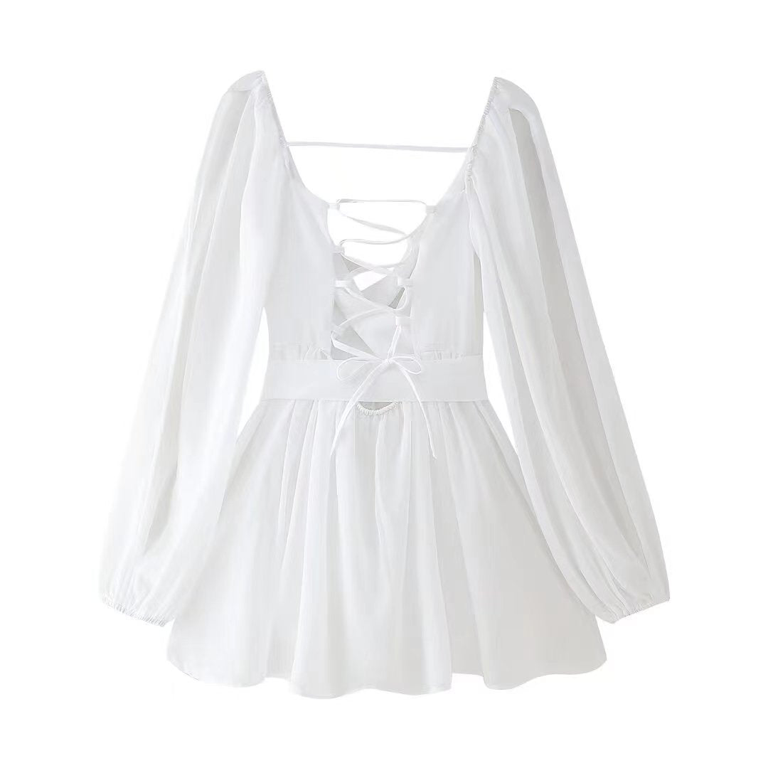 MARLENA | Zwiewna sukienka z szyfonu z transparentnymi rękawami