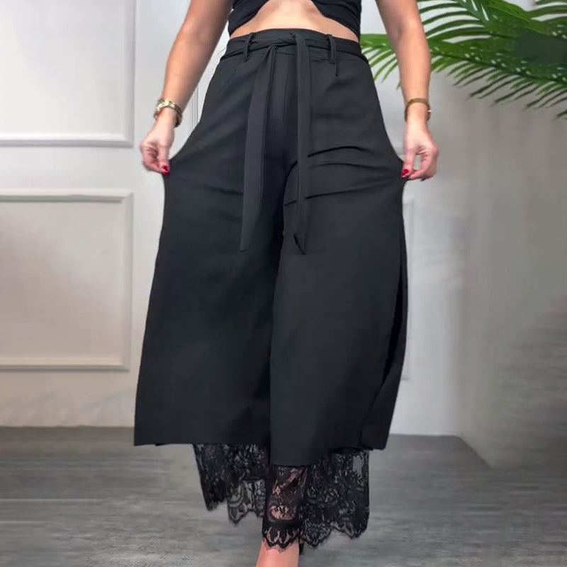 ALICJA | Zwiewne spodnie z szerokimi nogawkami i koronką