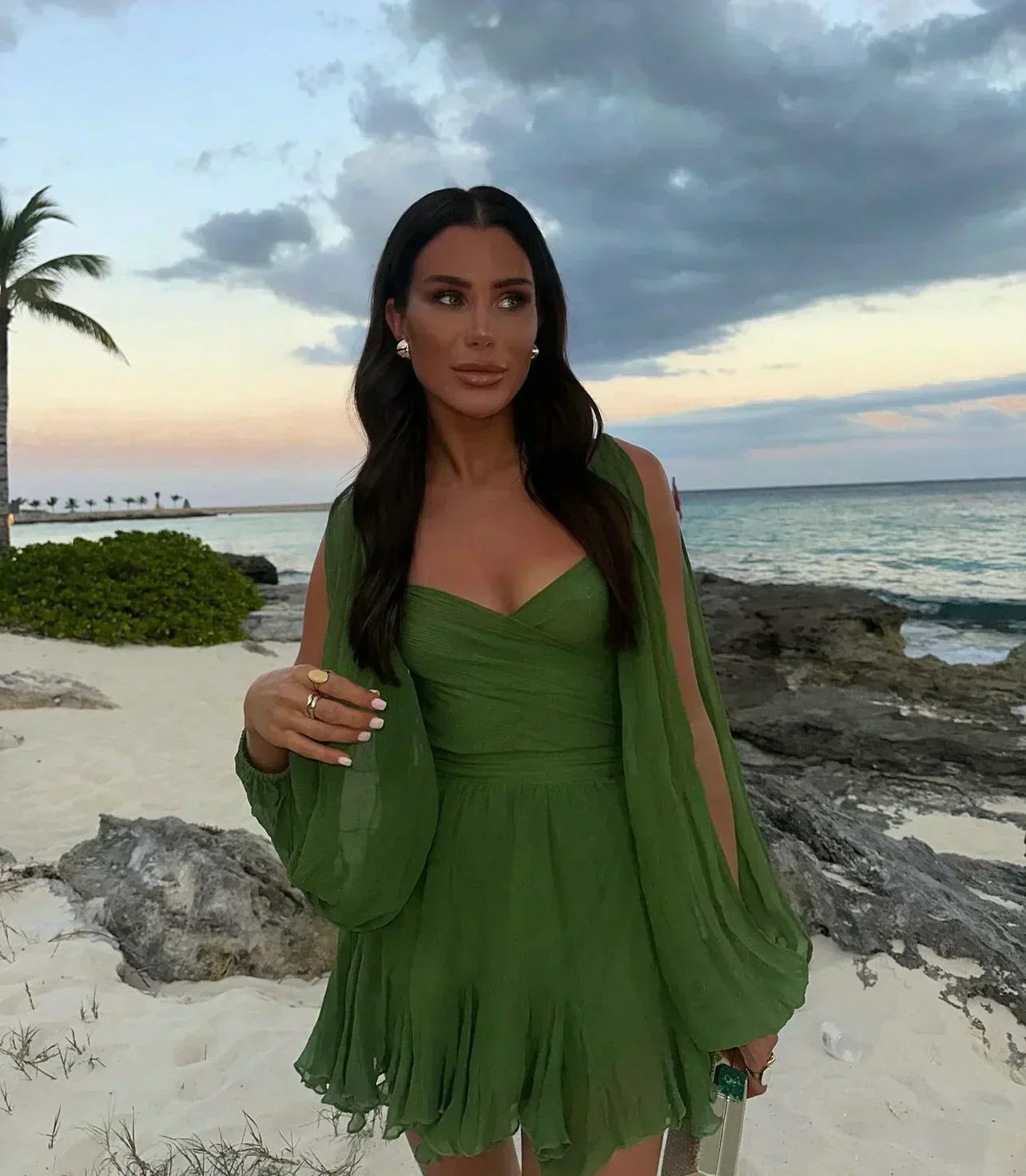 MARLENA | Zwiewna sukienka z szyfonu z transparentnymi rękawami