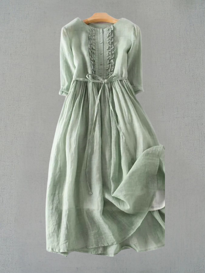 ARIAH | Sukienka Damska w Stylu Retro z Okrągłym Dekoltem i Wiązaniami w Talii