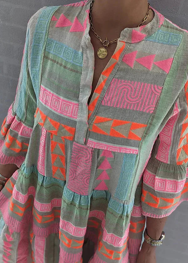 AVA | Elegancka Letnia Sukienka z Bawełny i Konopi z Dekoltem w Serek